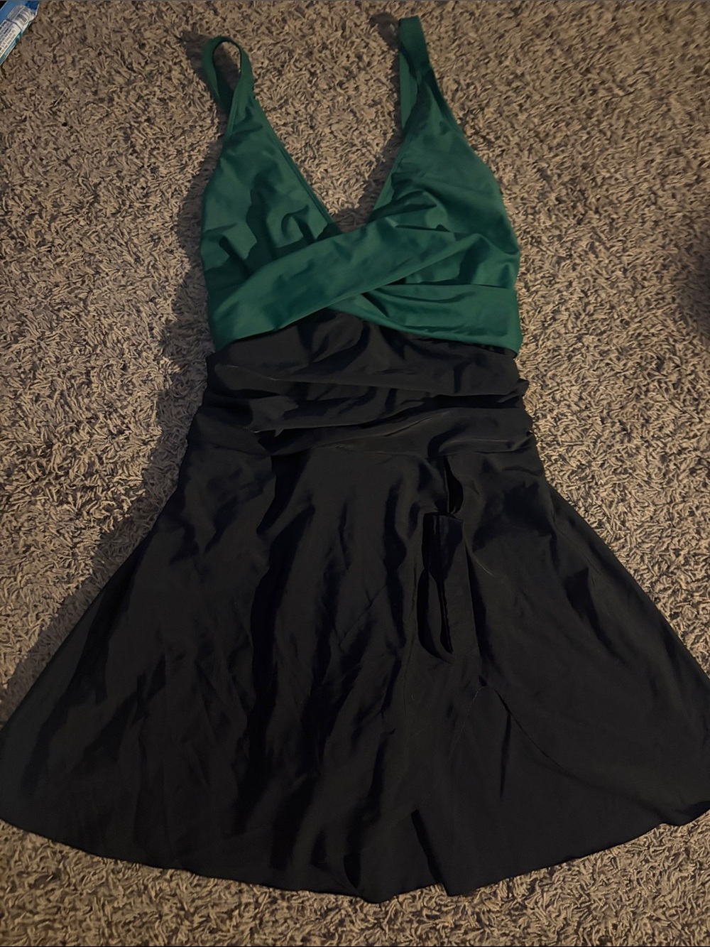 Green and Black V-Neck Women's Swimsuit Dress XXL